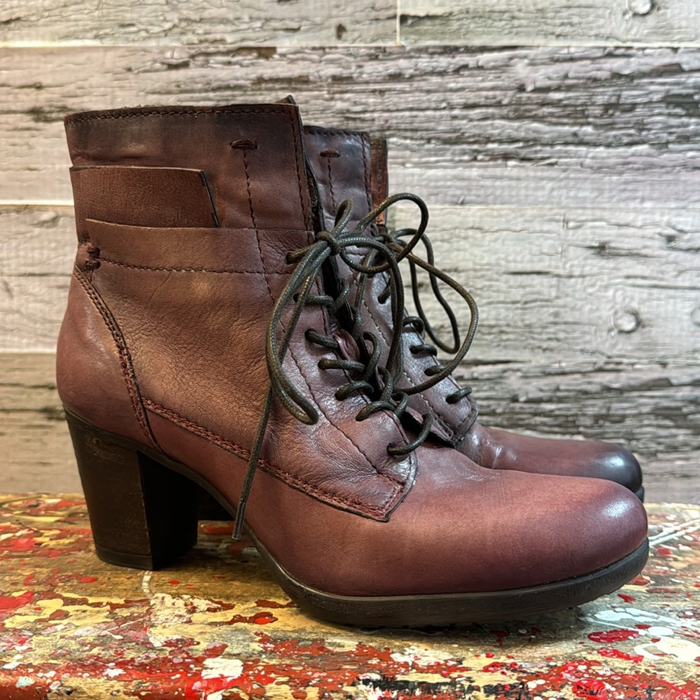 Mjus Purple Brown Leather Heel Boots Size 38 - Picture 3 of 16